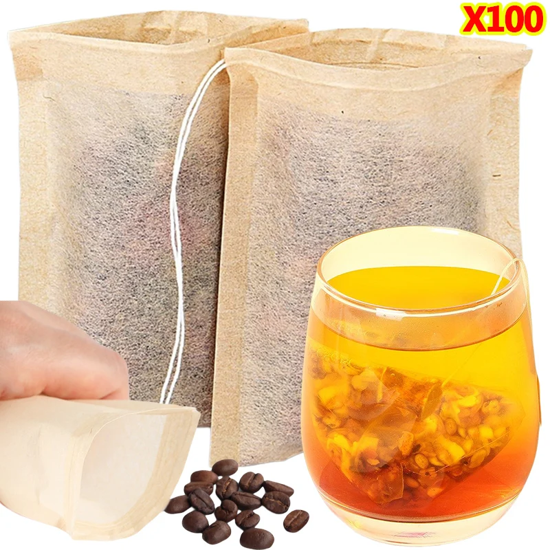 Coffee Tea And Bean Leaf - 100 Stuks Theezakjes Met Trekkoord Filter
