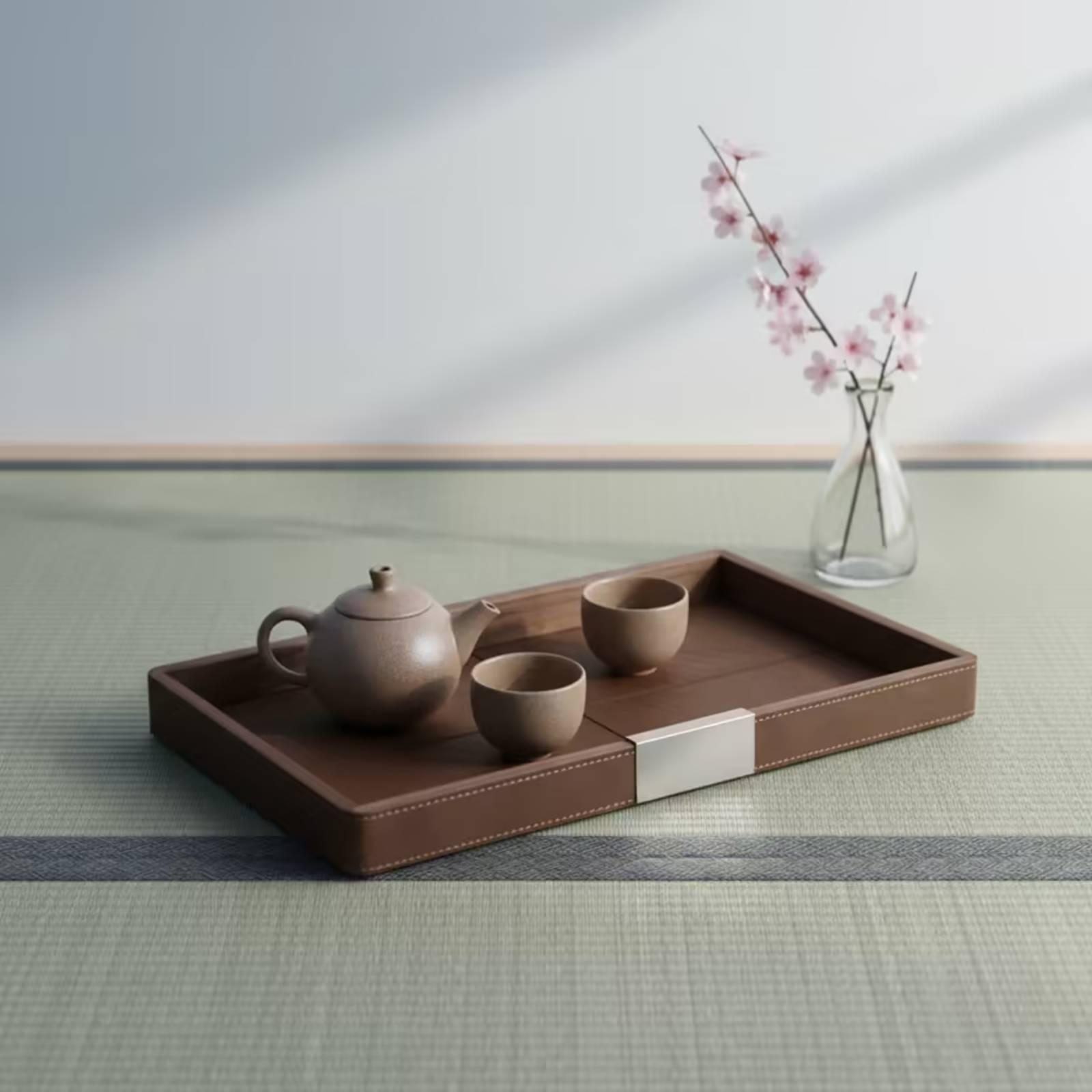 Tea Coffee Set Up - Walnoot houten dienblad Minimalistisch dienblad met